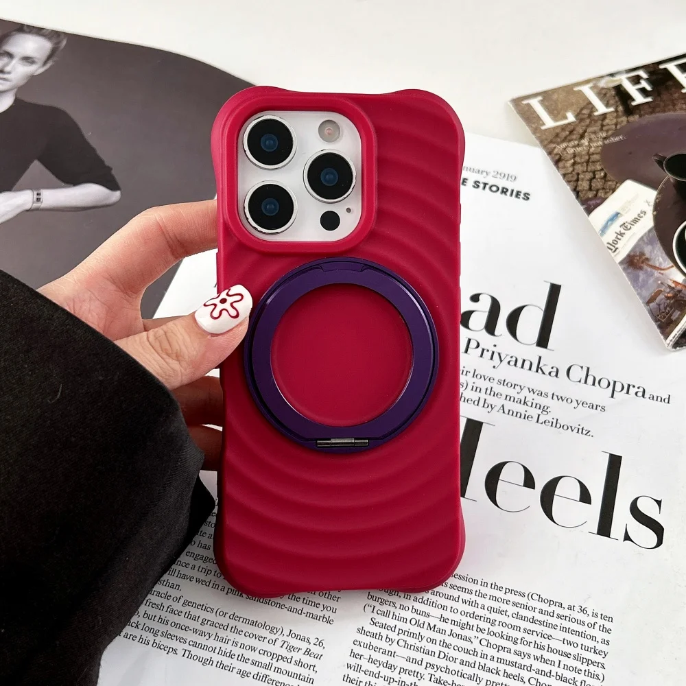 Capa De Celular Corrugada Com Adesivo De Silicone Líquido (iphone 15 Vermelho) Com Suporte Magnético.