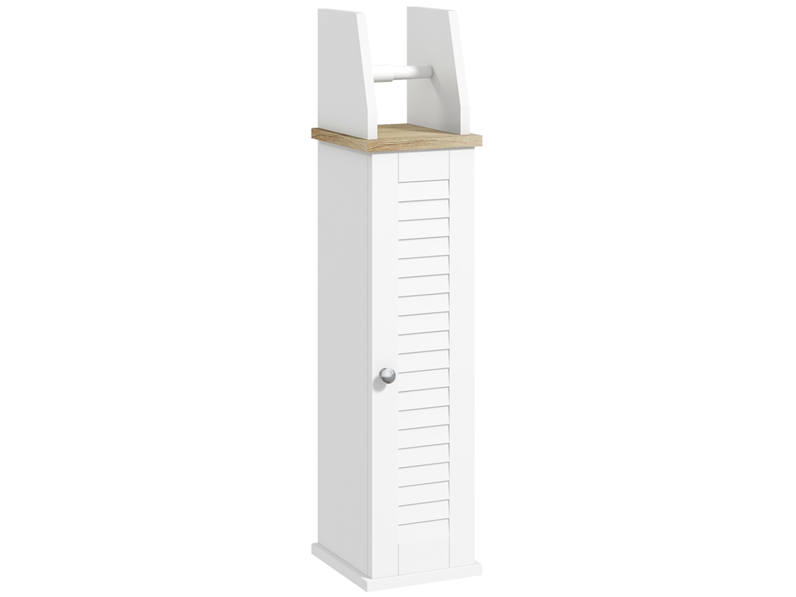 Armário Casa de Banho com Prateleiras Ajustáveis e Suporte para Papel Higiénico 18x20x80 Cm Branco
