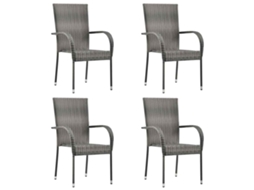 Conjunto de 4 Cadeiras Outdoor Empilháveis Vime Pe Cinzento MAISON EXCLUSIVE