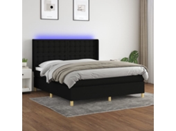 Vidaxl Cama Box Spring C/ Colchão E Led 160x200 Cm Tecido Preto