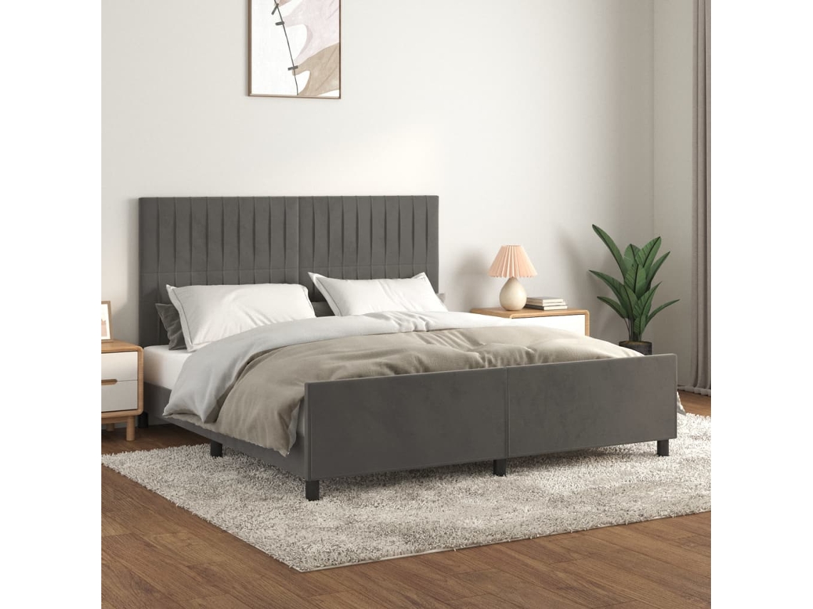 Vidaxl Estrutura De Cama C/ Cabeceira 180x200cm Veludo Cinzento-escuro