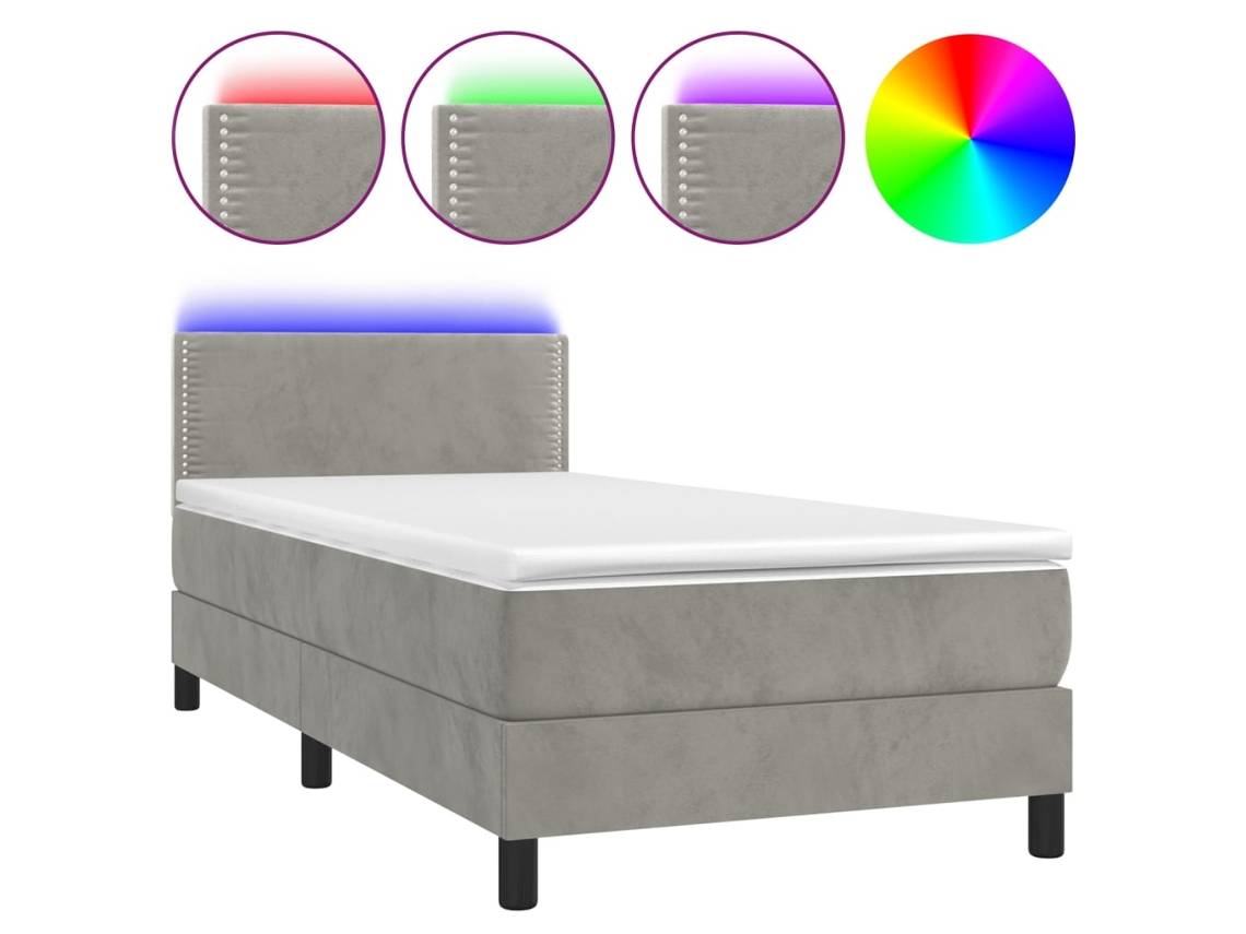 Cama Box Spring com Colchão LED 100x200 cm Veludo Cinzento Claro MAISON EXCLUSIVE