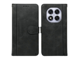Capa De Couro Com Textura De Bezerro E Suporte Estilo Livro Para Xiaomi Redmi Note 14 Pro 5g / Poco X7 5g, Preta