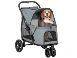 Carrinho para Cães Dobrável com 3 Rodas Janelas de Rede Almofada Lavável Todo o terreno Carga 20 Kg 92x63x95 Cm Cinzento Ge