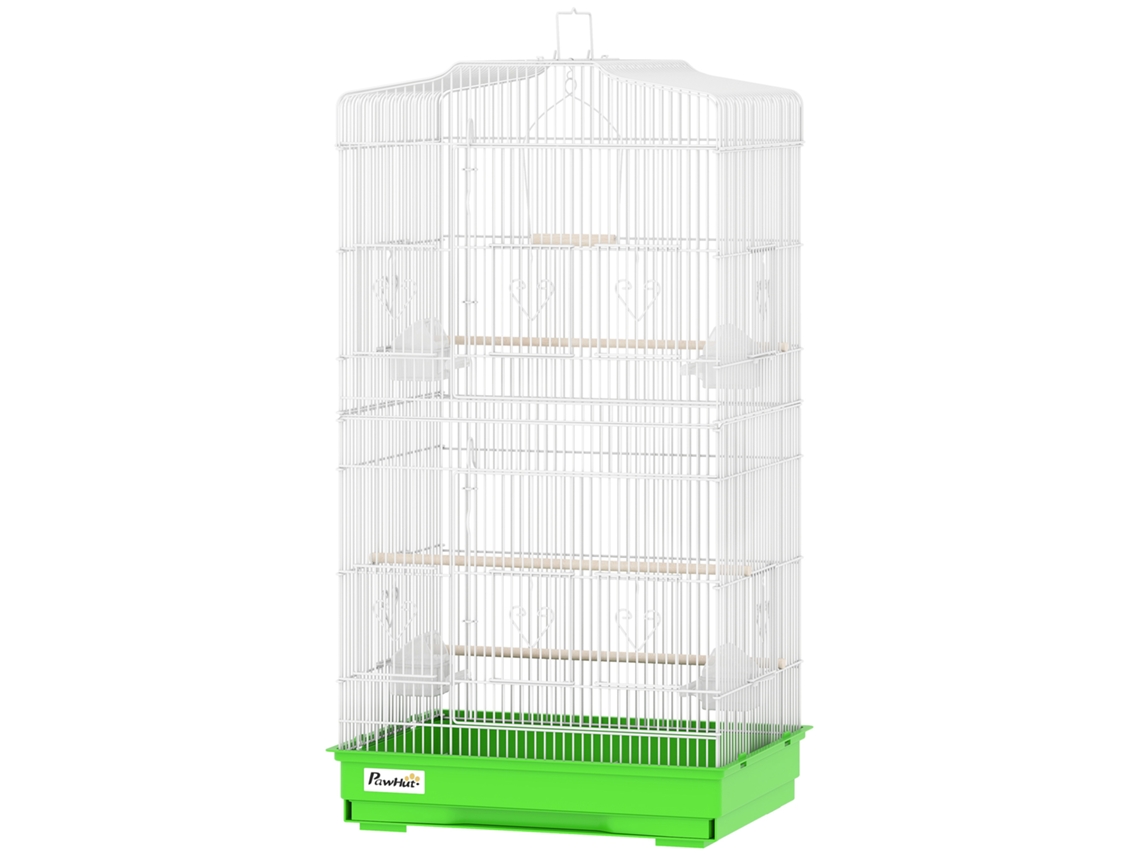Gaiola Para Pássaros Pajarera De Metal Com 4 Comedouros 3 Poleiros Baloiço E Bandeja Removível Alça 46,5x35,5x92 Cm Verde