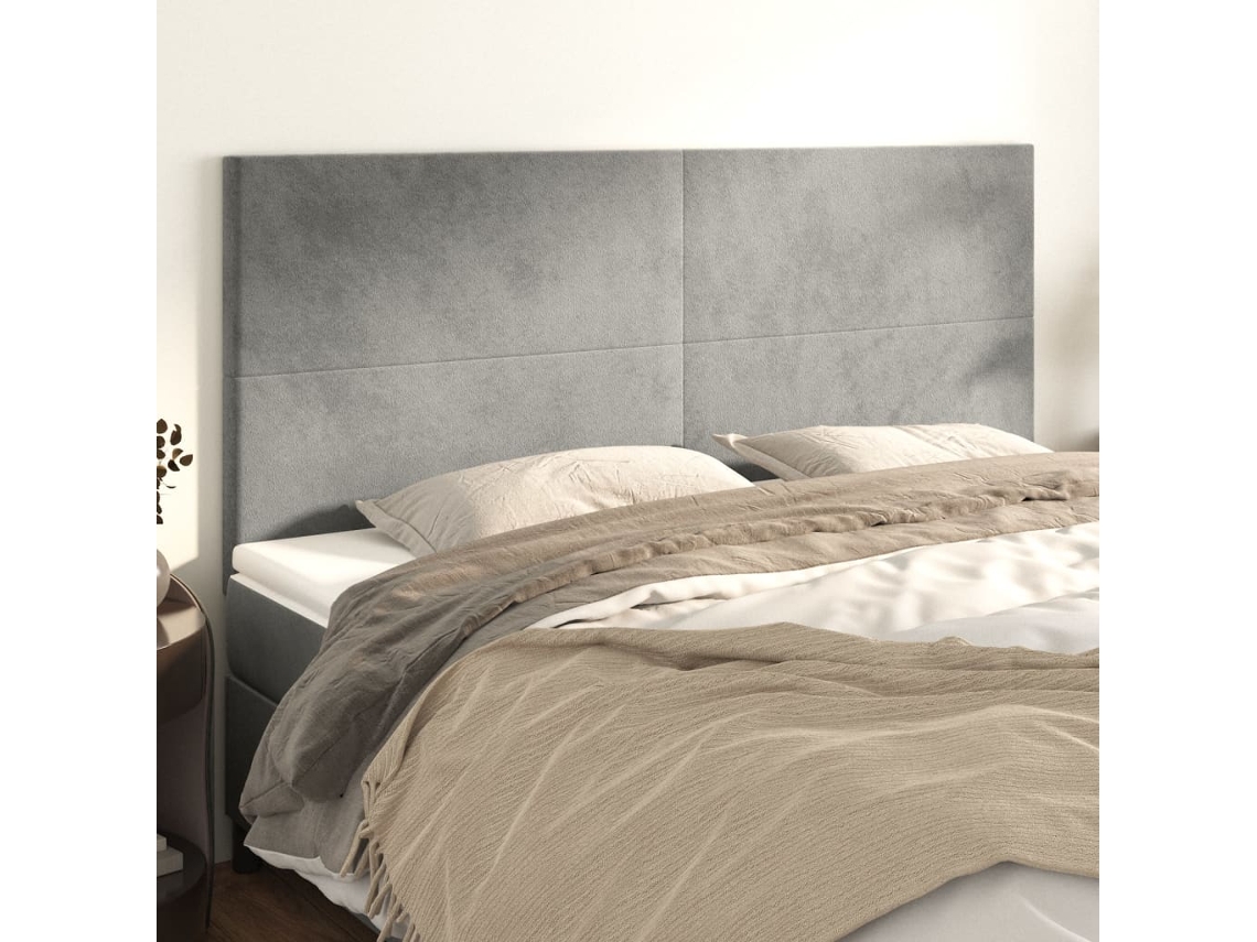 Cabecero de terciopelo de 4 piezas 100x5x78/88 cm gris claro