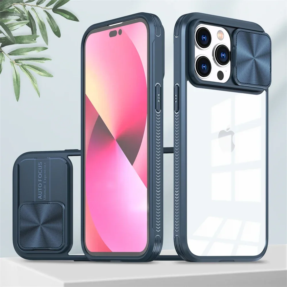 (iphone 16 Plus, Azul) Capa Protetora Transparente Deslizante Para Iphone Com Estrutura Rígida.