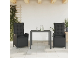 Conjunto 3 Peças Jantar P/ Jardim C/ Almofadões Vime Pe Preto Dkd Home Decor