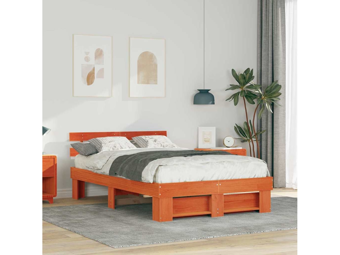 Vidaxl Estrutura Da Cama Com Cabeceira Marrom Cera 120 X 190 Cm