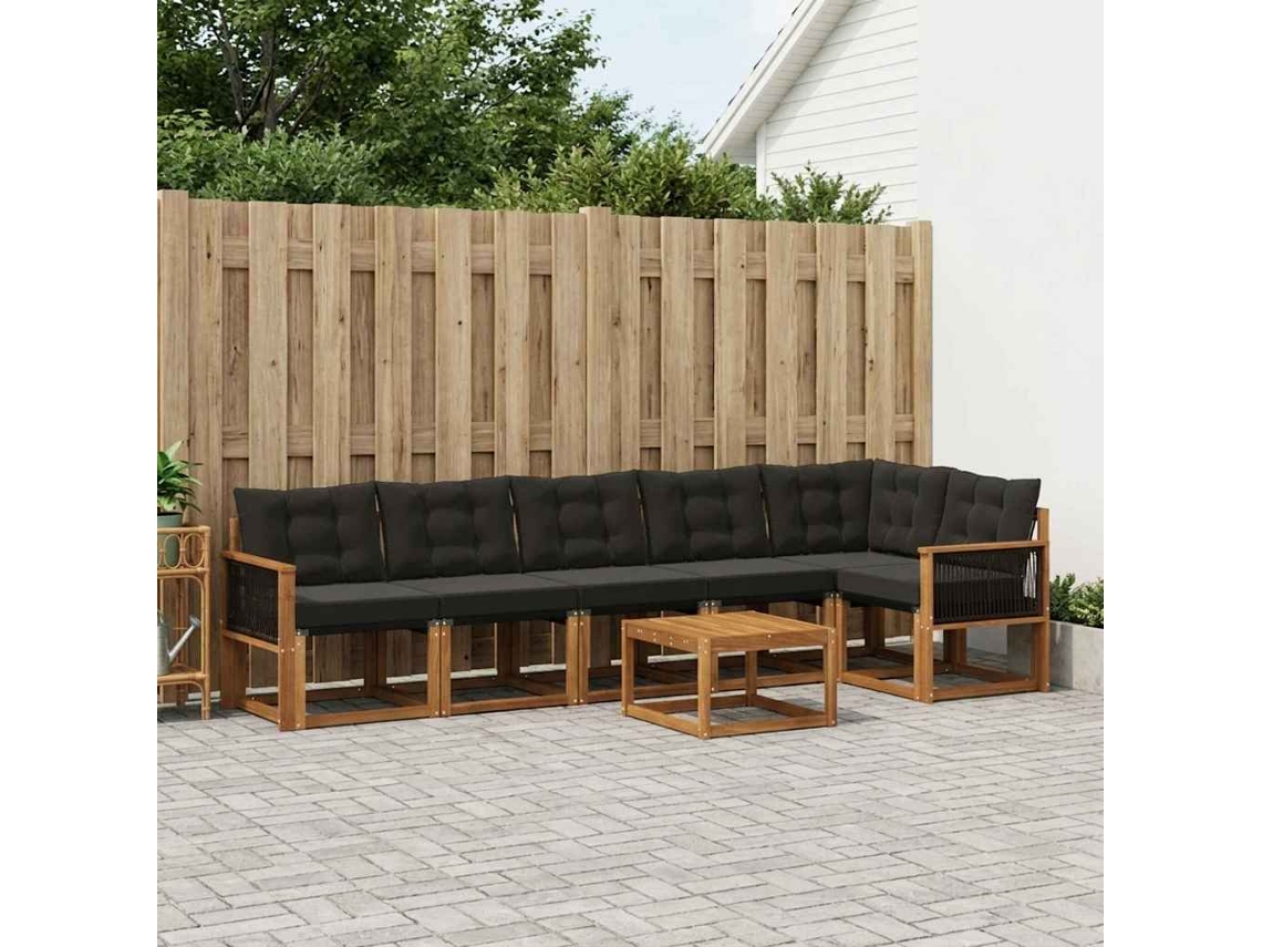 Vidaxl Conjunto De Sofás Para Exterior 7 Unid. Natural E Preto
