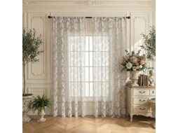 Cortinas De Renda Cinza Em Estilo Francês, Estampa Floral Tridimensional, Voile, Cortinas Decorativas De Gaze (200x140cm)
