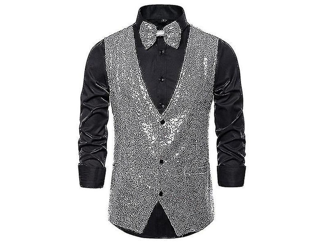 Chaleco de Lentejuelas Fasst para Homem, com gravata de laço, decote V, para festas e eventos