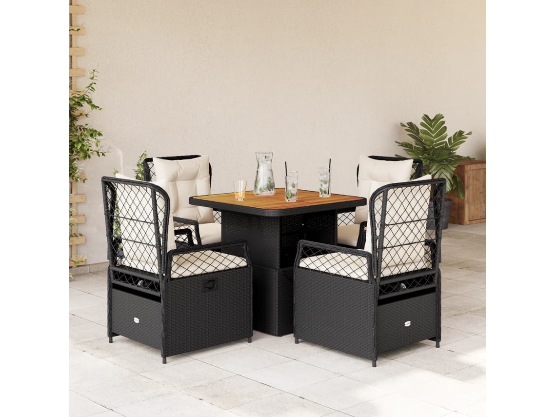 Conjunto 5 Peças Jantar P/ Jardim C/ Almofadões Vime Pe Preto Dkd Home Decor