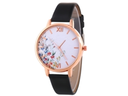 Relógio Feminino Casual de Couro Artificial com Movimento de Quartzo Zhoulianfa Preto