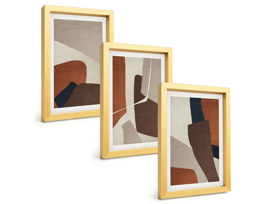 Galeria De Pinturas Muraisestruturas Abstratas Modernas Moldura Dourada Fotos Para O Escritório Espelharte (3 Peças 20x30 Cm)