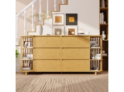 Aparador Comoda 160 Cm - Design Romano Com Colunas E Prateleiras De Bambu - Carvalho