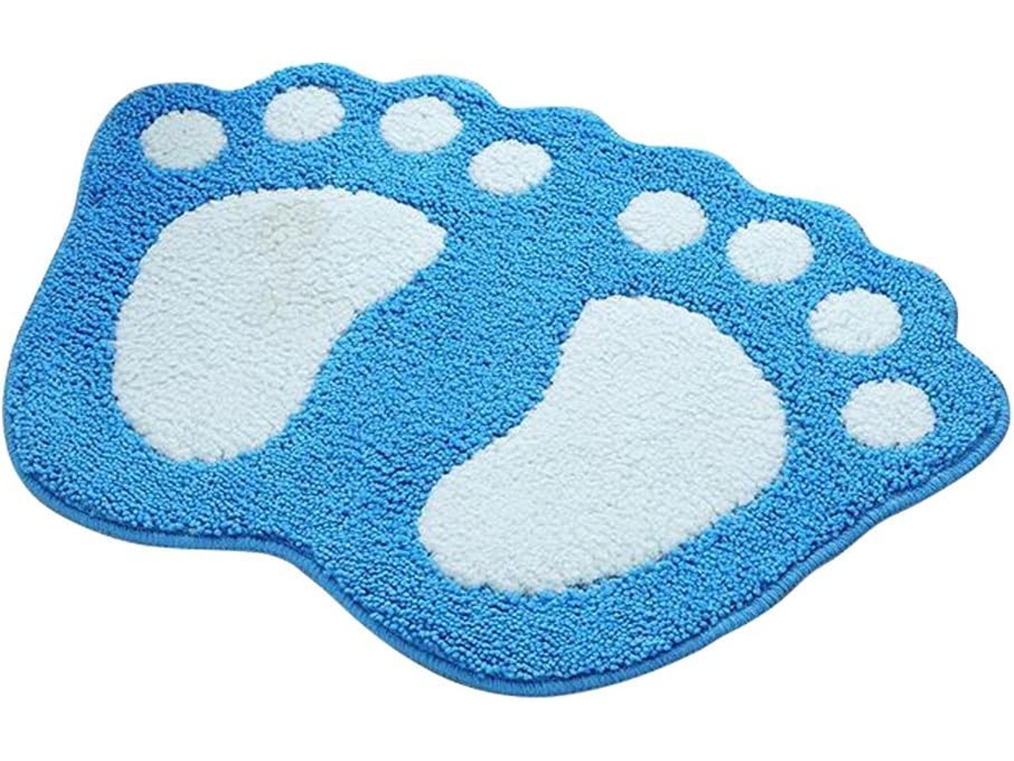 Tapete De Casa De Banho Absorvente Padrão Pés Grandes 48x67cm Azul