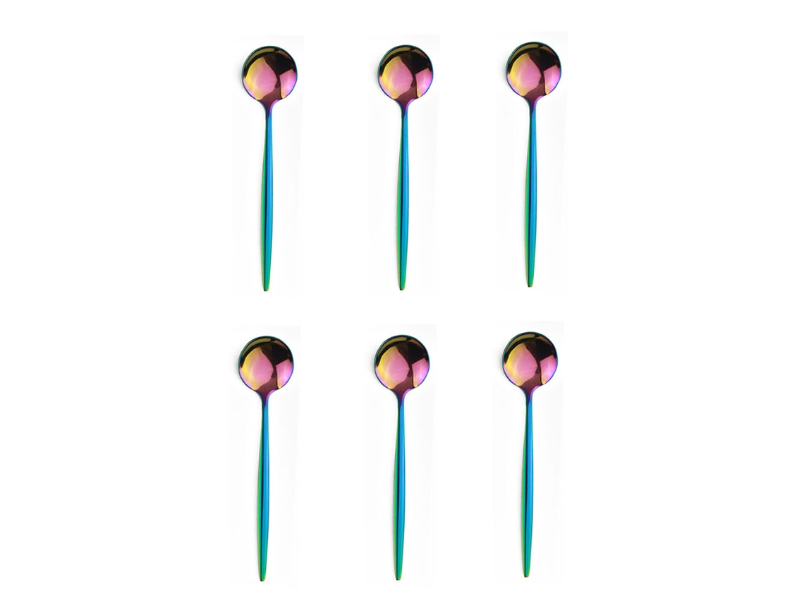 Conjunto de 6 Colheres Pequenas de Aço Inoxidável, Pretas e Douradas. MDUG (colorido)