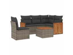 Conjunto de 6 Sofás de Jardim com Almofadões Vime Cinzento MAISON EXCLUSIVE (80x200 cm)
