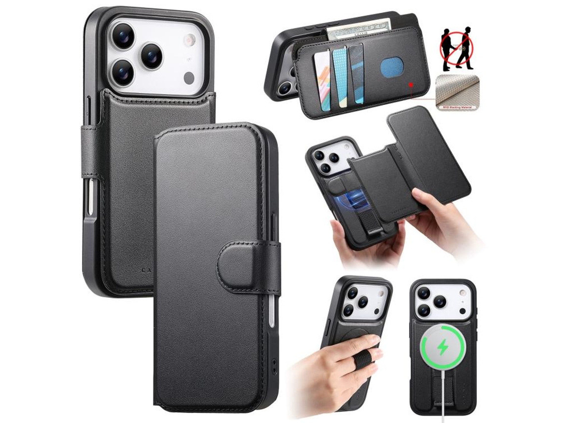 Capa Protetora De Couro Para Iphone 17 Pro Com Alça Neo Finger Grip E Magsafe.