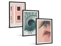 Quadros Decorativos Para Parede Espirais Em Tons Pastel Na Arquitetura Moldura Preta Quadros Para A Sala De Estar Espelharte (3 Piezas De 40x60 Cm)