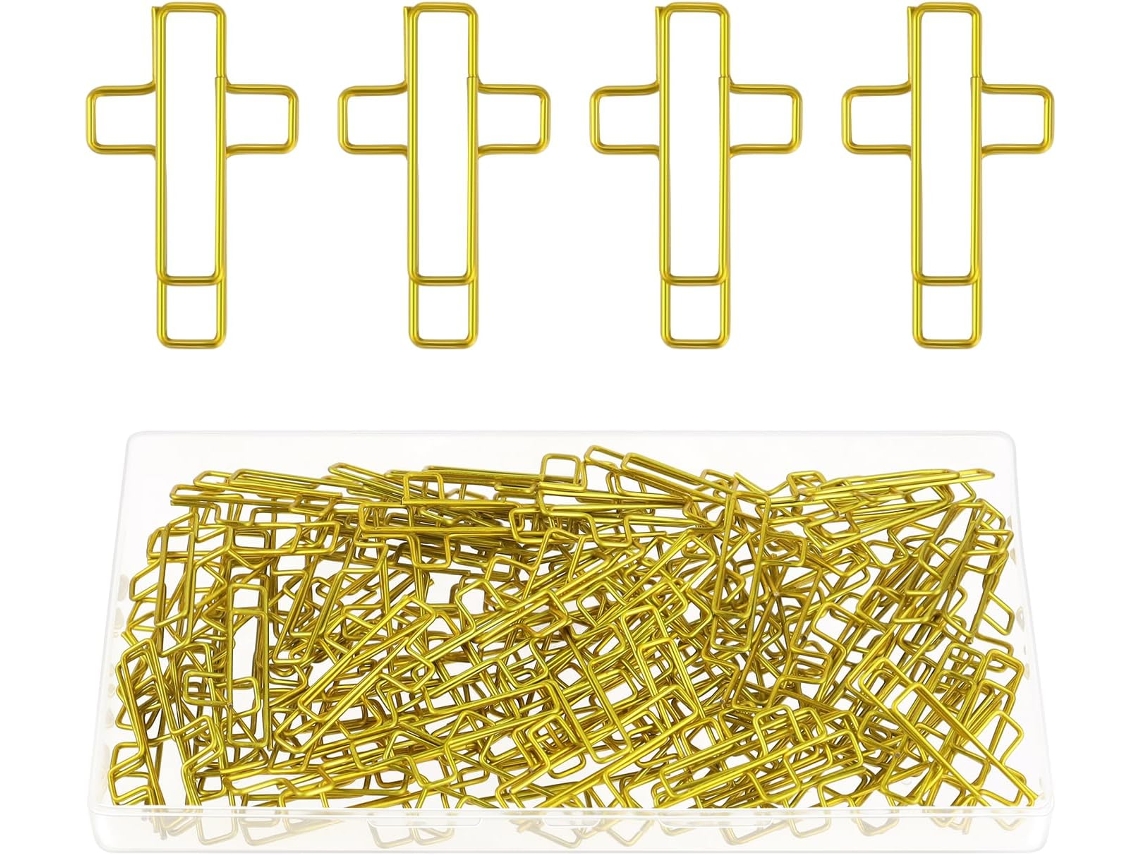 Clips de papel Yuntop Golden Cross, 3,4 x 2,2 cm, pacote com 100 unidades, aço inoxidável