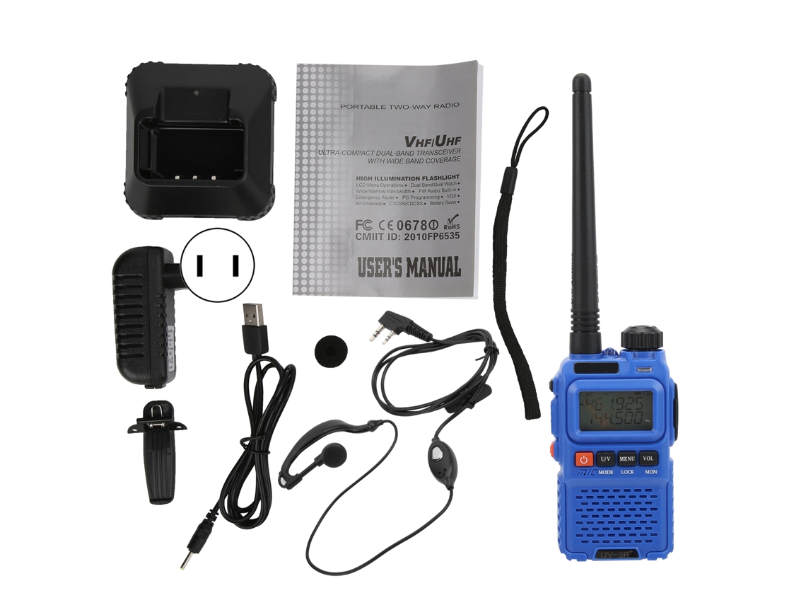 Conjunto de Rádios Portáteis com Tela LCD e Fones de Ouvido, 100-240V, Azul, Plugue Americano AQUAFORGE