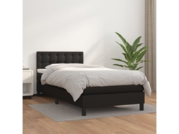 Cama Com Molas/colchão 90x190 Cm Couro Artificial Preto
