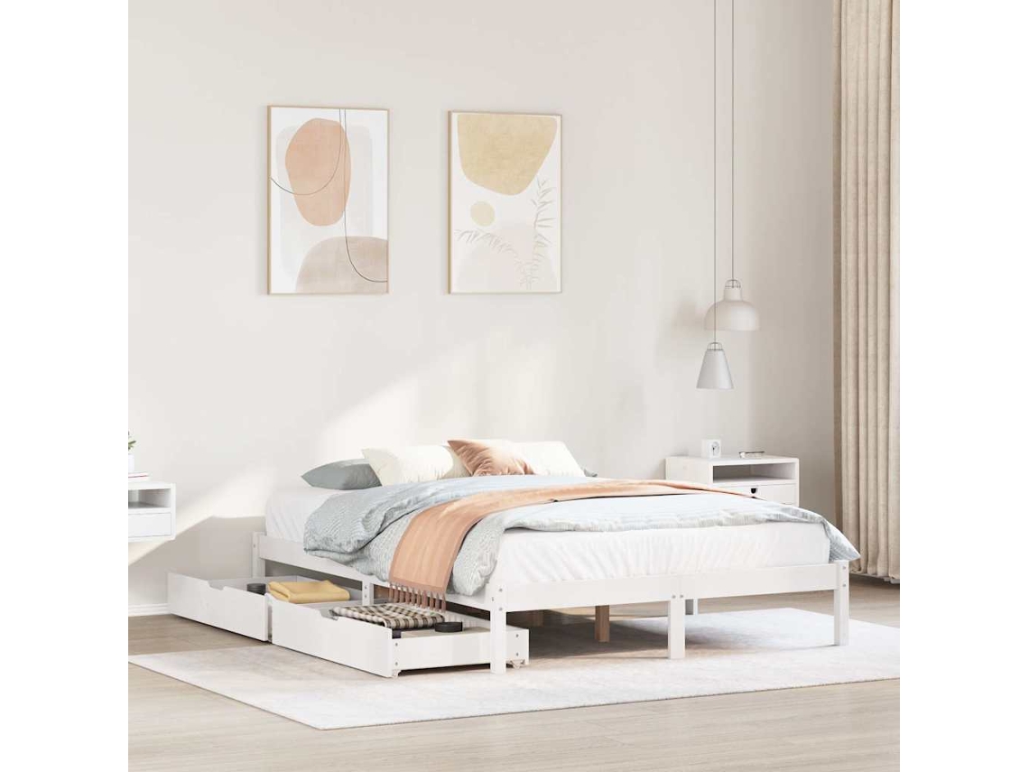 Vidaxl Cama Sem Colchão 140x200 Cm Madeira De Pinho Maciça Branco
