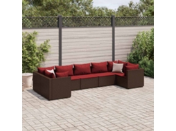 Vidaxl 7 Pcs Conjunto Lounge De Jardim C/ Almofadões Vime Pe Castanho