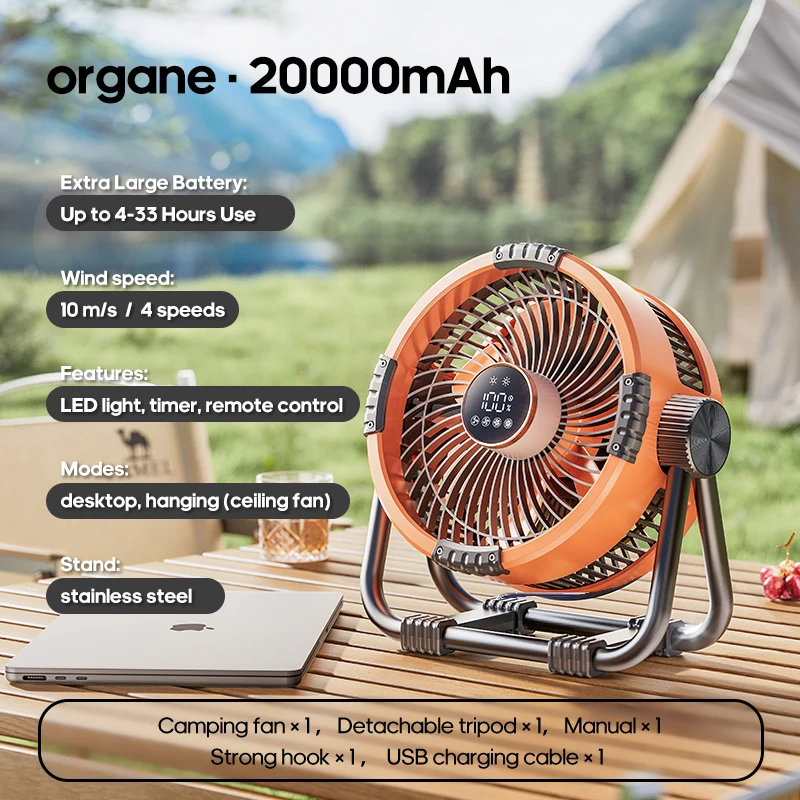 Ventilador Portátil 6 em 1 MDUG com quatro velocidades de vento, luz LED e bateria externa
