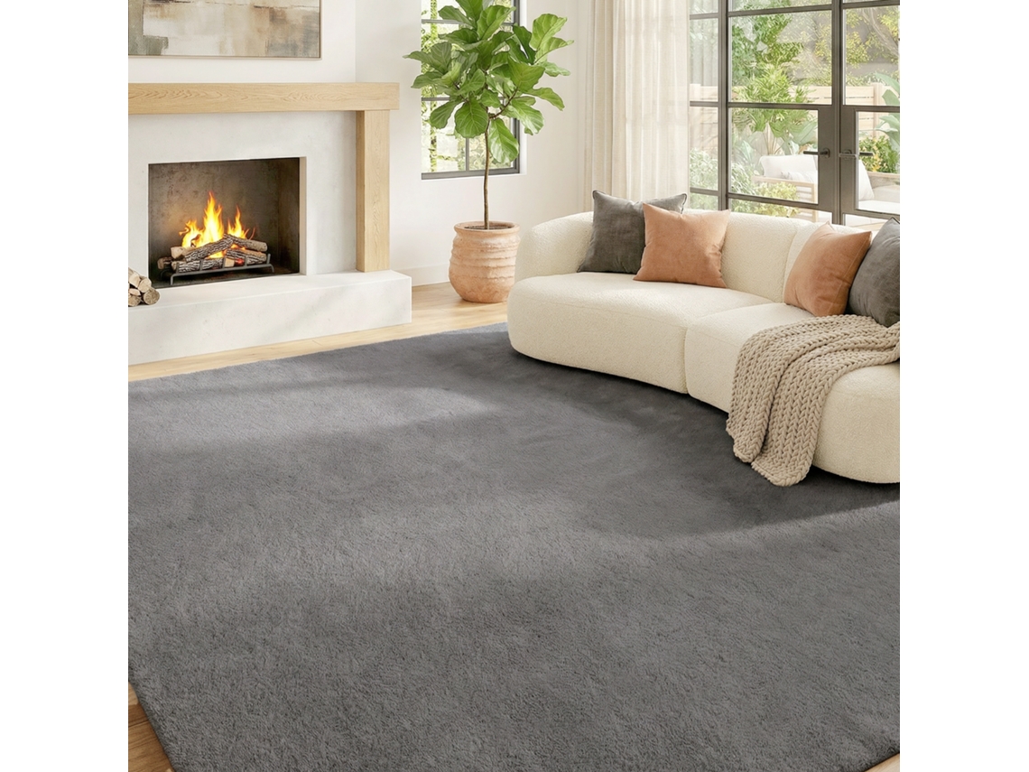 Tapete Sala Estar 230x160 Lavável Pelo Longo Macio Estilo Moderno Cinza