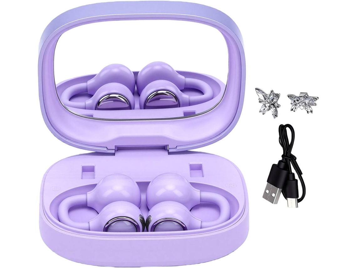 Jiawu Ouvidores De Clipser Com Boucles D ' Oreilles Papillon Amovibles E Um Espelho De Maquiagem Led, Fones