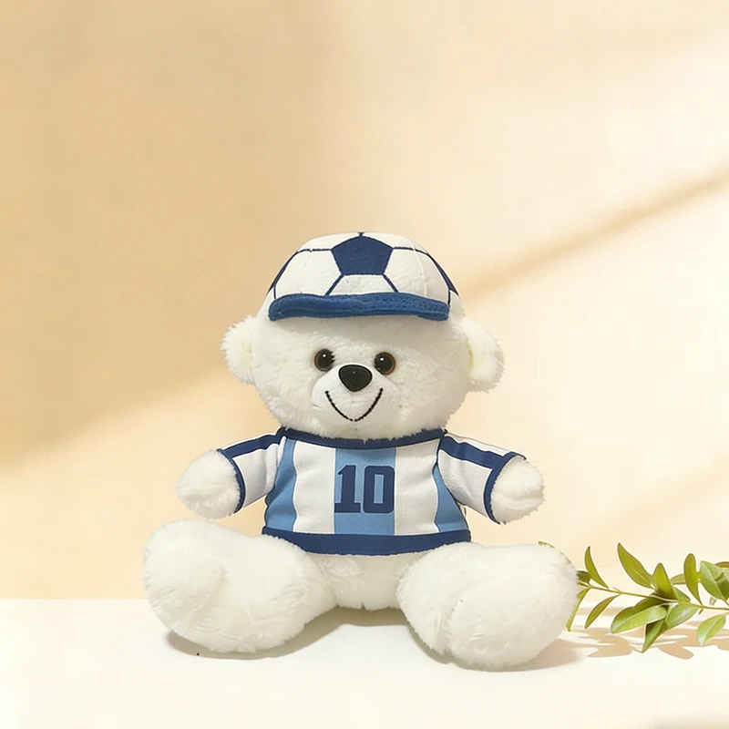 (azul E Branco, 22 Cm) Urso De Pelúcia De Jogador De Futebol, Design Fofo De Ursinho De Pelúcia, Camisa Removível