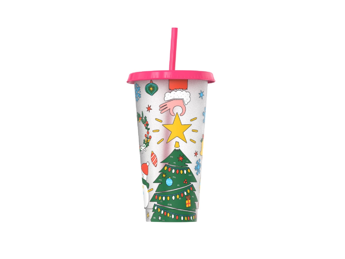 Caneca De Plástico Que Muda Cor, Ideal Para Presentes Natal. Viagem Reutilizável Com Tampa E Canudo, Perfeita Bebidas Geladas, Com Aquaforge