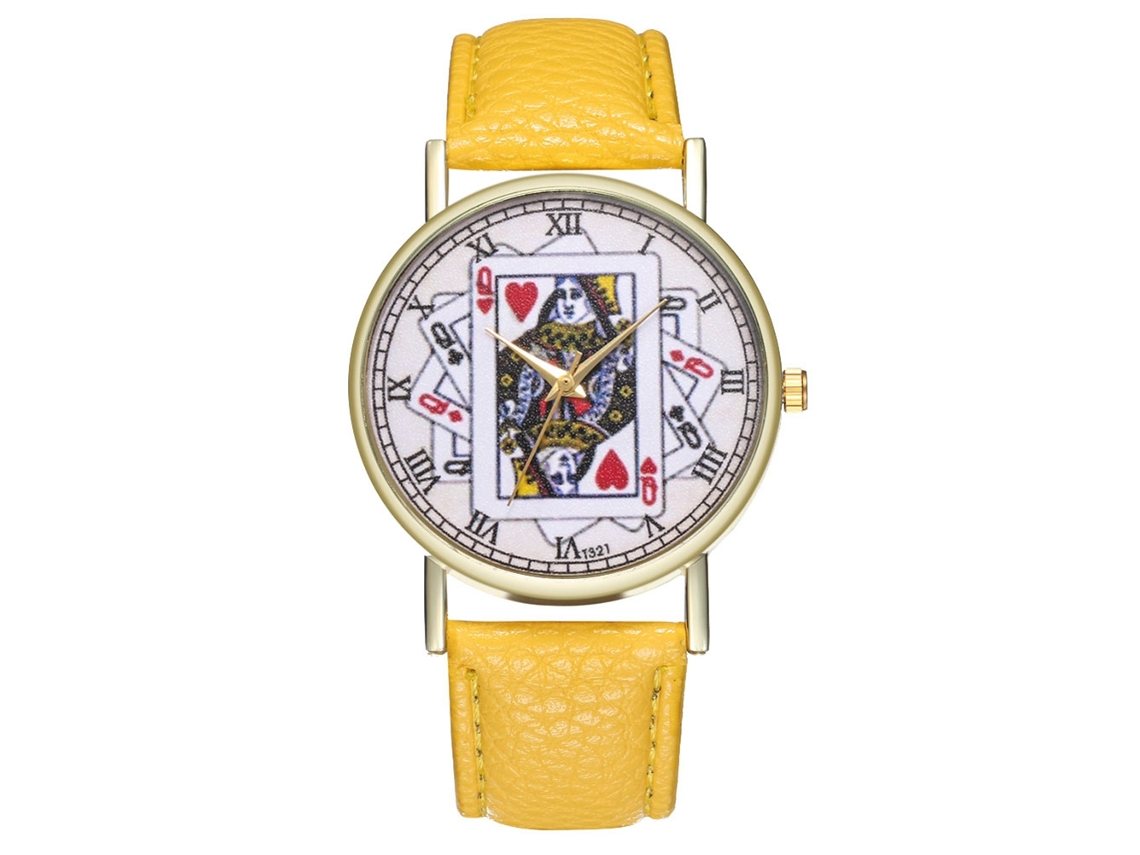 Reloj De Moda Casual Unisex De Cuarzo Con Correa De Cuero Amarillo