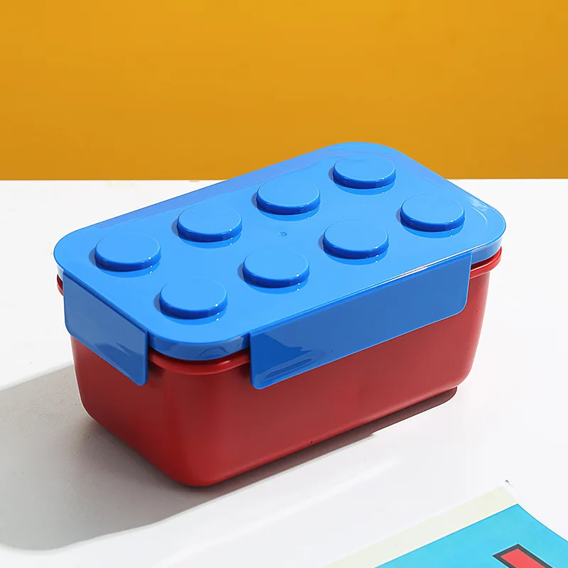 Lancheira Criativa em Formato de Blocos de Montar, Feita de Plástico Pp Comestível, Própria para Micro ondas. MDUG (azul 1300ml)