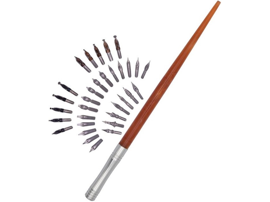 Gullor Hars Dip Pen Canetas de Caligrafia Artesanal Conjunto Com 33 Pontos para Arte, Assinaturas, Desenho, Kits de Caligrafia para Iniciantes (marrom
