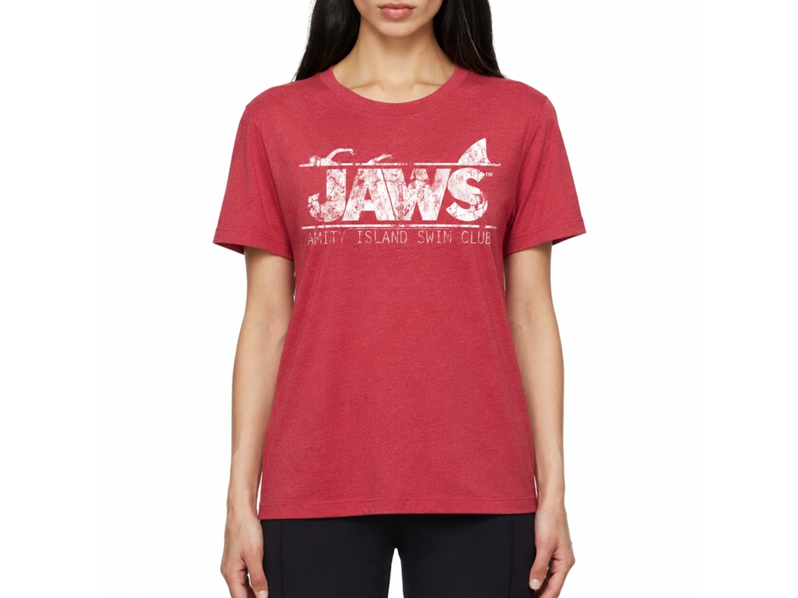 Rockinstone Jaws Movie Swim Club Heather Red Adult T-shirt Size:l