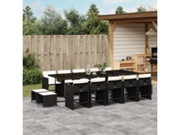 Vidaxl 15 Pcs Conjunto De Jantar P/jardim Com Almofadões Vime Pe Preto