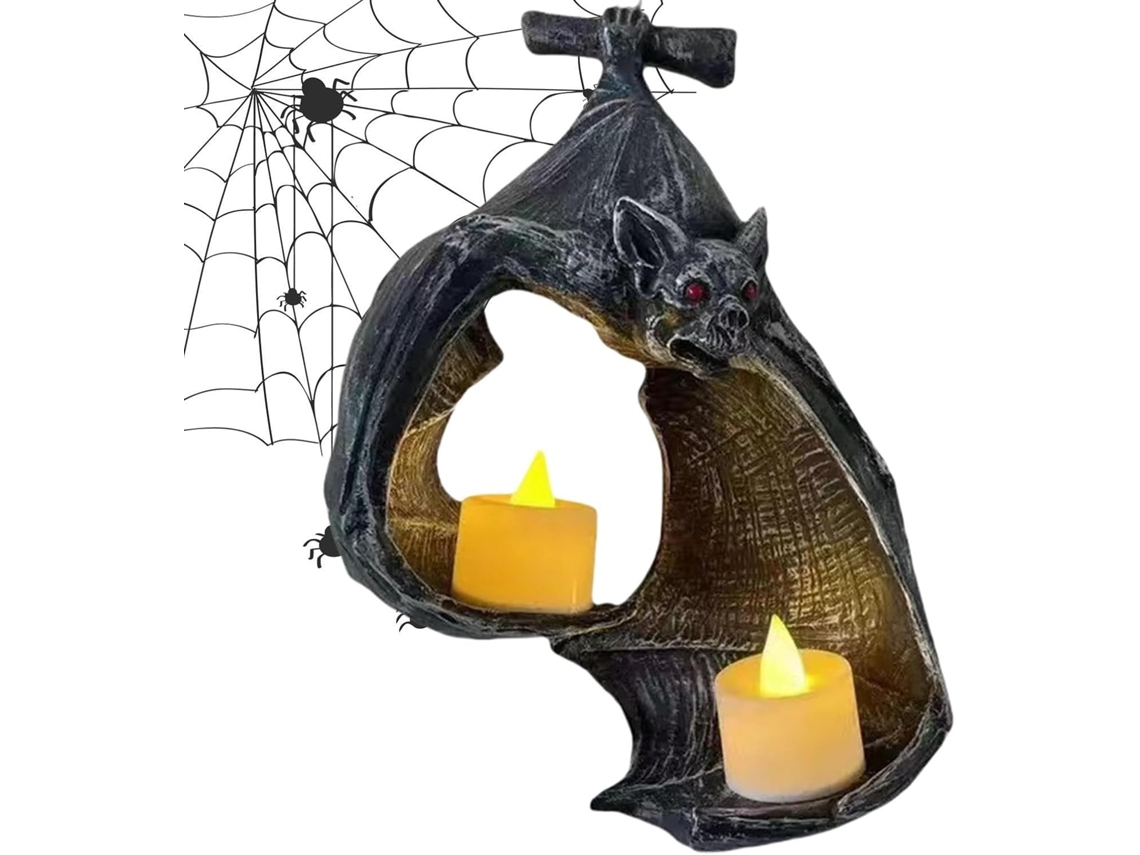 Castiçal De Halloween Em Formato De Morcego, Estilo Gótico.