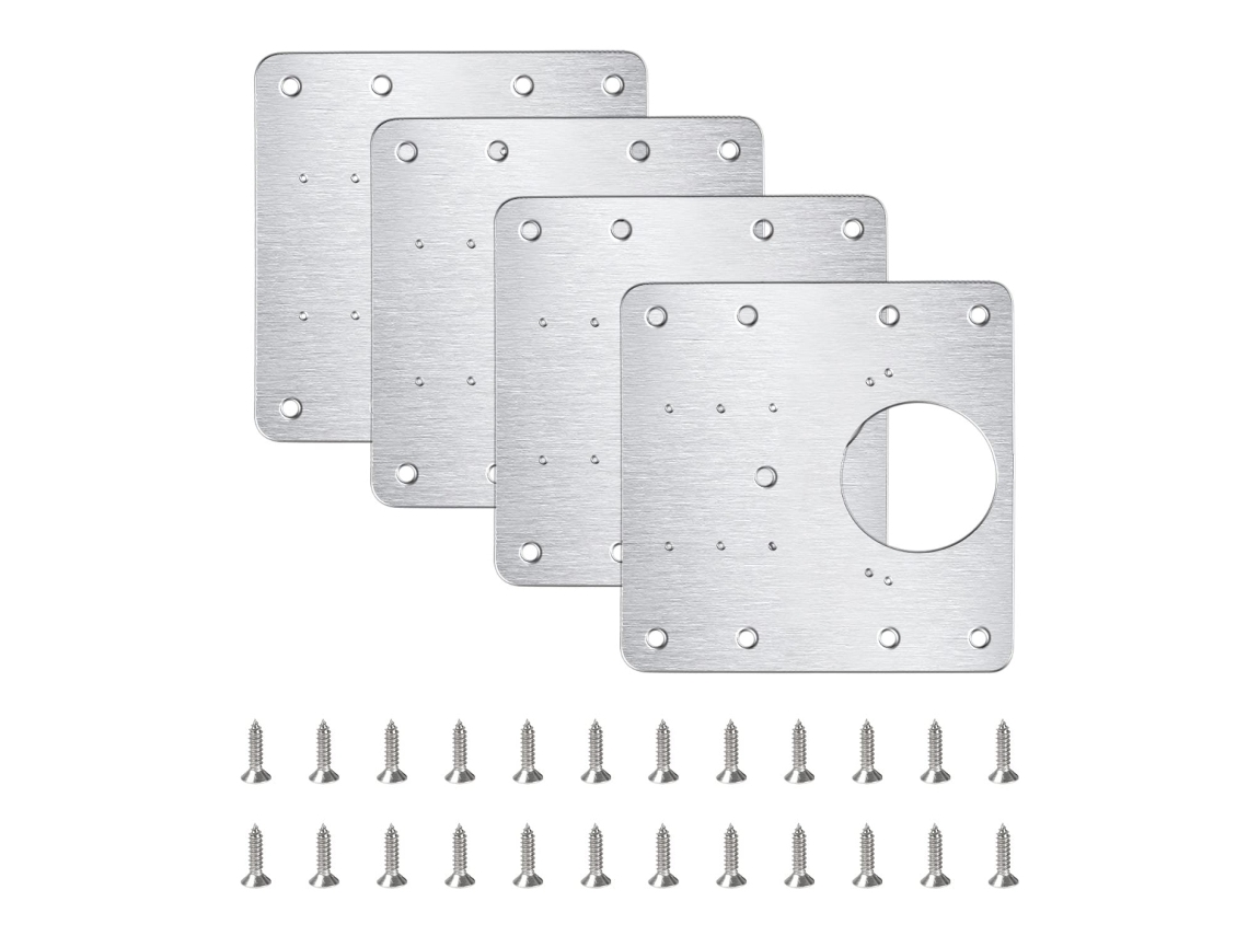4-pack Of 9x9cm Stainless Steel Hinge Repair Boards, Kitchen Cabinet Door Reinforcement Kit (includes 24 Screws)