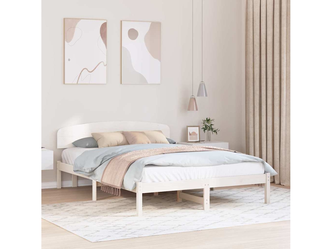 Vidaxl Estrutura Da Cama Com Cabeceira Branco 140 X 200 Cm