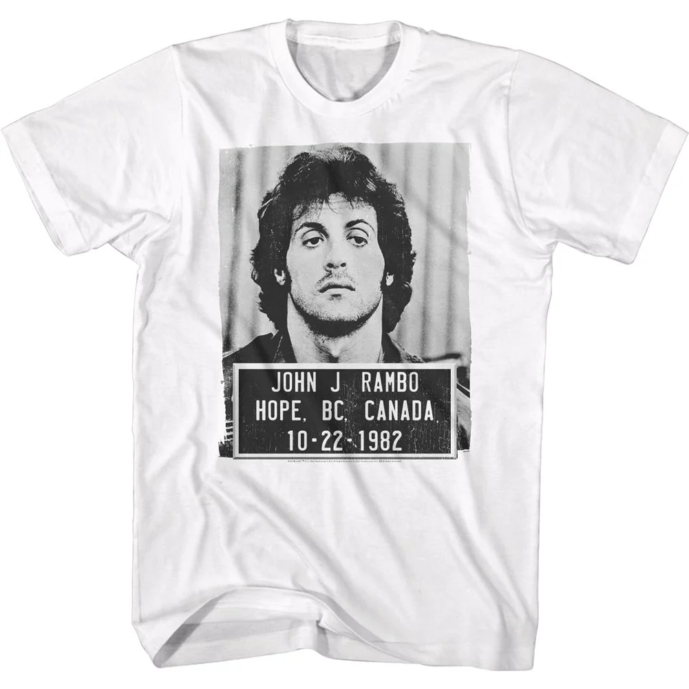 Rockinstone Rambo Movie Mugshot White Adult T-shirt Size:s