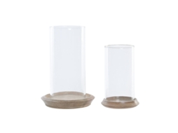 Castiçais Home Esprit Castanho Natural Cristal Madeira De Mangueira 19 X 19 X 26 Cm (2 Unidades)