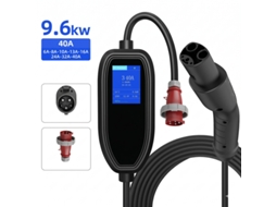 Carregador Portátil Carro Elétrico Nacs para Tesla SZSMART K09 9.6kw 40a Monofásico Ajustável, App/led, Ficha Cee, Cabo 5m