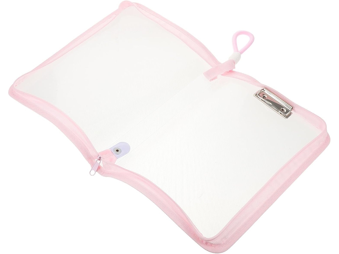 Pasta Transparente Rosa Para Documentos A4 Com Zíper, Em Plástico.