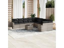 Vidaxl 11 Pcs Conjunto Sofás De Jardim C/ Almofadões Vime Pe Cinzento