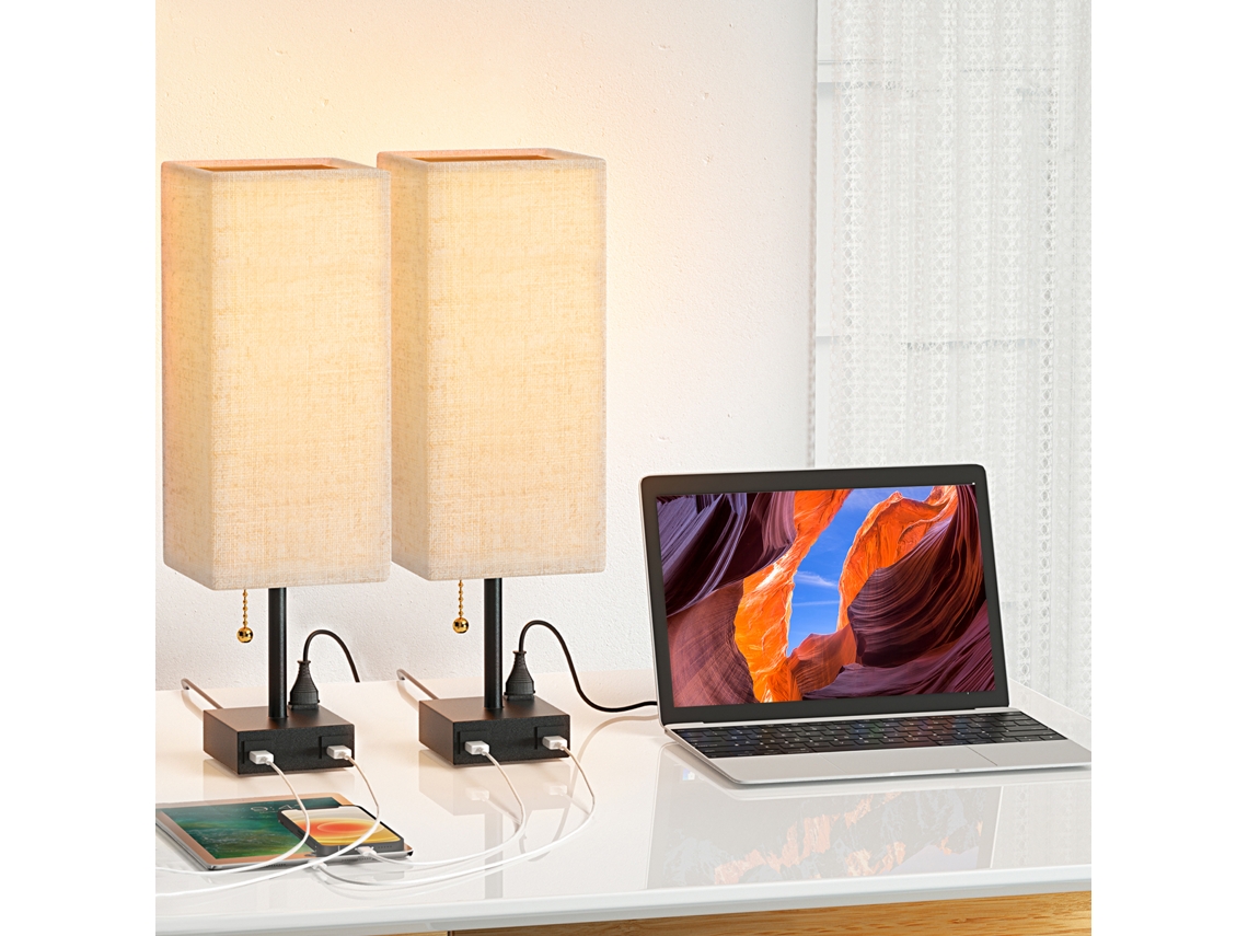 2026 lâmpada de Mesa de Noite Tomshine com 2 Usb e 1 Tomacorriente Switch Cremallera para Dormitório Sala Estúdio Decoração Lar