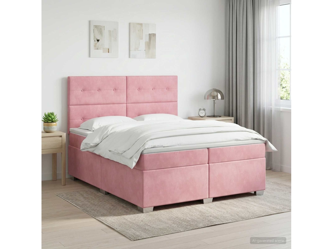 Vidaxl Cama Box Spring Com Colchão Rosa 200 X 200 Cm Veludo
